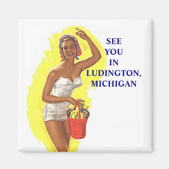 Magnet ~ RETRO Stylish Swimsuit Lady At The Beach (Front)