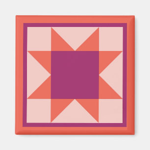 Magnet - Sawtooth Star Quilt Square (orange/pink)