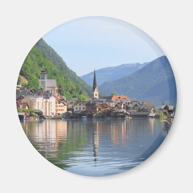 magnet showing Hallstatt town and lake, Austria (Front)