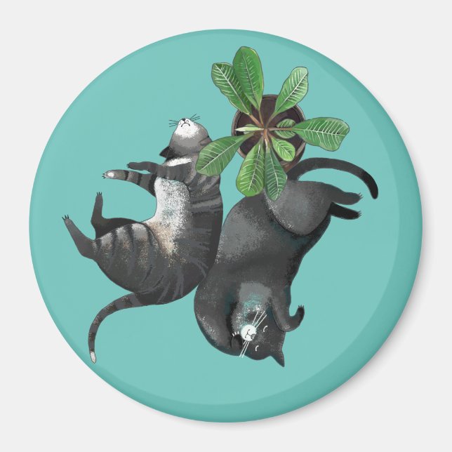 Magnet | Two cats lie with a plant (Front)