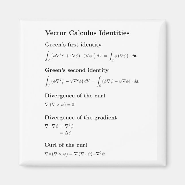 Magnet: vector calculus identities magnet (Front)