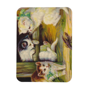 Magnet Vintage Antique Cute Kittens Cats Crayfish