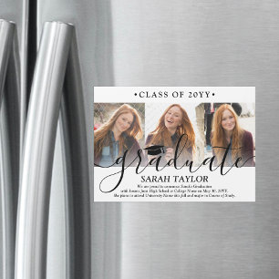 Magnetic 3 Photo Collage Graduation Announcement