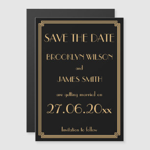 Magnetic Art Deco Black Wedding Save The Date Invitation