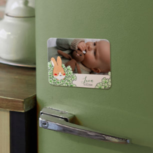 Magnetic baby birth announcement with Rabbit and f Magnet