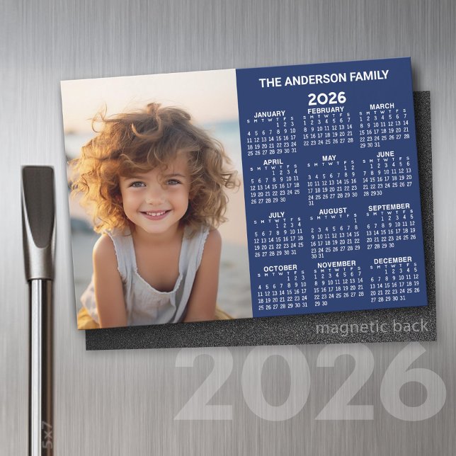Magnetic Calendar - Photo Full Year View Modern (2026 Calendar Magnet with Custom Photo)