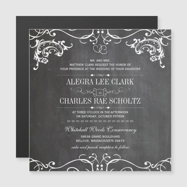 Magnetic Chalkboard Vintage Typography Invitation (Front/Back)