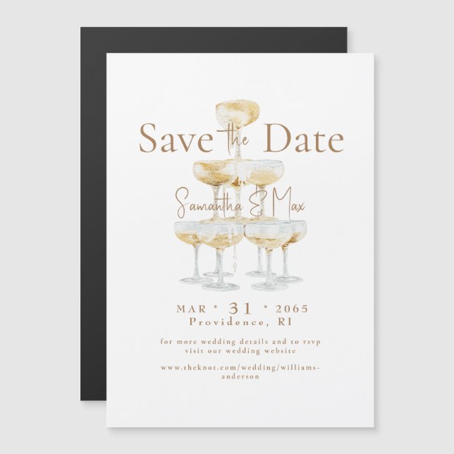 Magnetic Champagne Tower Wedding Save the Date Magnetic Invitation (Front/Back)