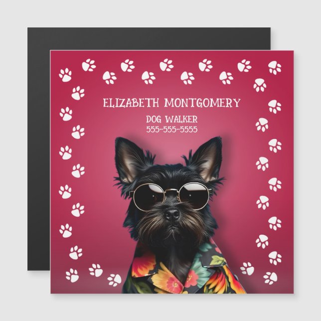 MAGNETIC Dog Walker Paw Print Border Large Card (Front/Back)