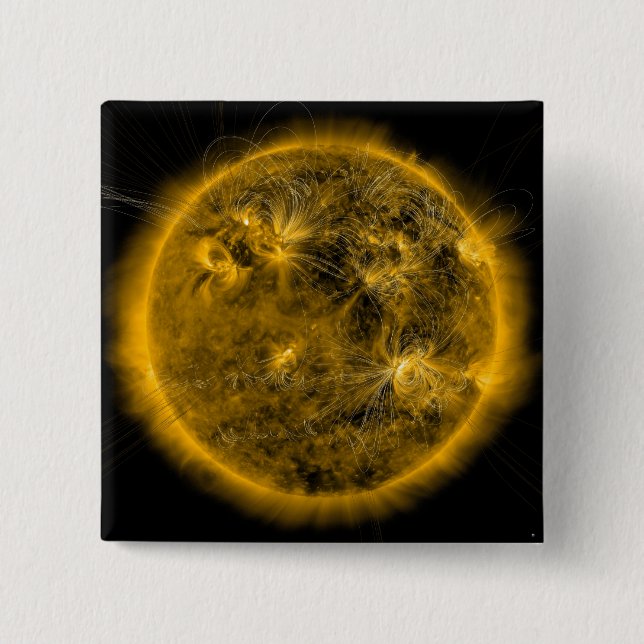 Magnetic field lines on the Sun 15 Cm Square Badge (Front)