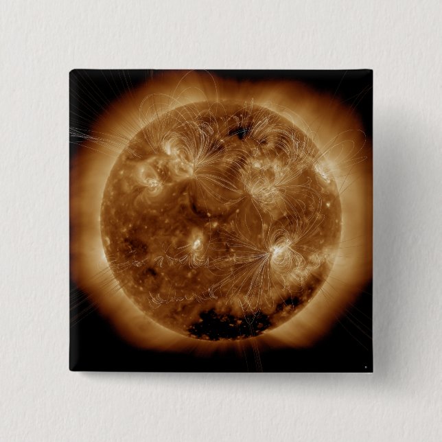 Magnetic field lines on the Sun 2 15 Cm Square Badge (Front)