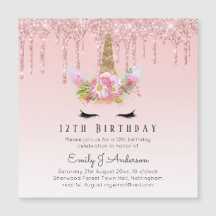 MAGNETIC Glitter Unicorn 12th Birthday Pink Gold