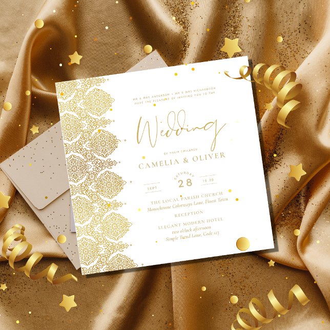 MAGNETIC Gold White Lace Elegant Wedding Invite (Creator Uploaded)