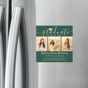 Magnetic Green Gold Graduation Photo Announcement