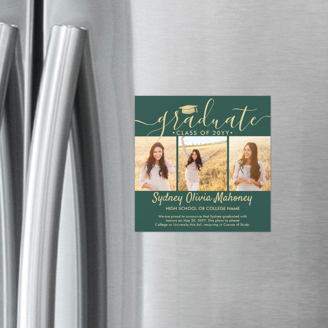Magnetic Green Gold Graduation Photo Announcement (Creator Uploaded)