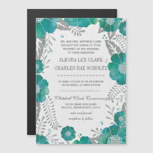 Magnetic Mint Floral Vintage Typography Invitation