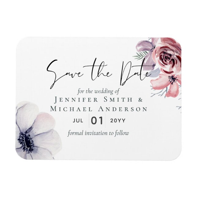 Magnetic Navy Blue Coral Floral Save the Dates Magnet (Horizontal)