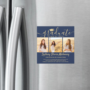 Magnetic Navy & Gold Graduation Photo Announcement
