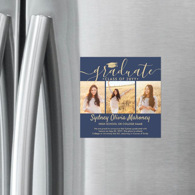 Magnetic Navy & Gold Graduation Photo Announcement (Creator Uploaded)