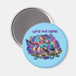 Magnetic Neon Drive: Mother & Son Skater Art Magnet