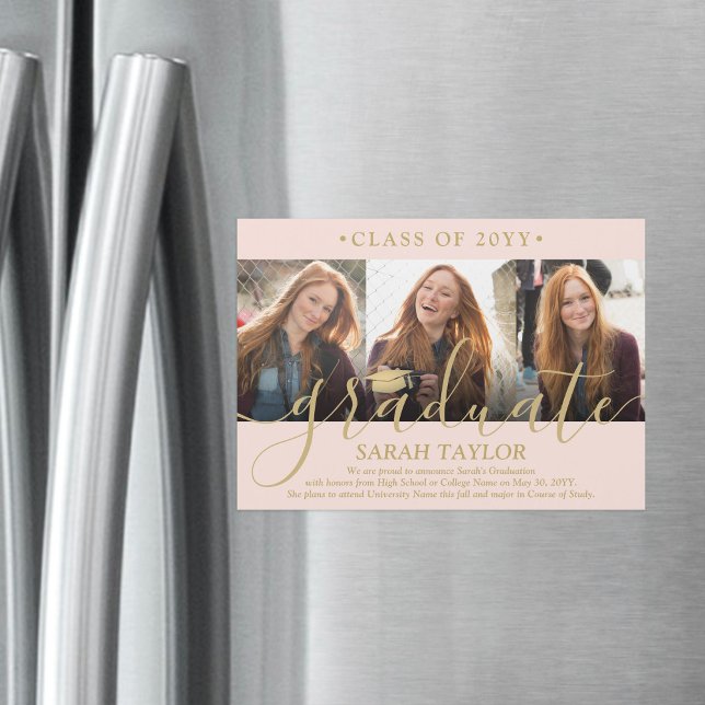 Magnetic Photo Blush Gold Graduation Announcement (Creator Uploaded)