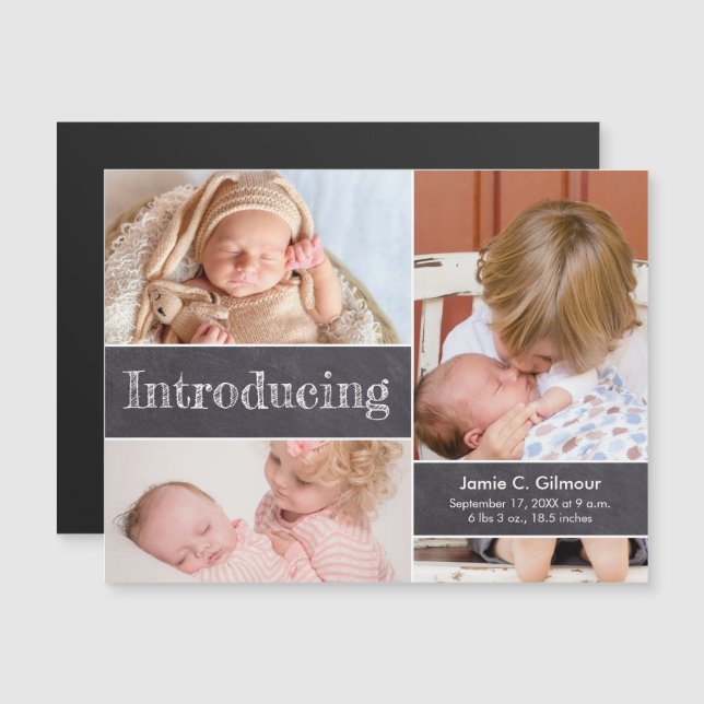 Magnetic photo collage Introducing 3rd Baby Magnetic Invitation (Front/Back)