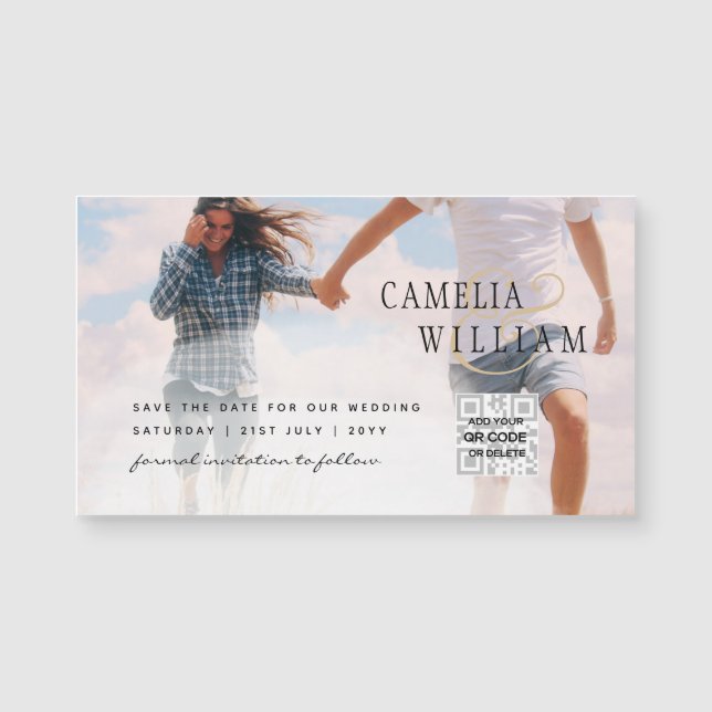 MAGNETIC PHOTO Save Date QR Code Wedding Website (Front)