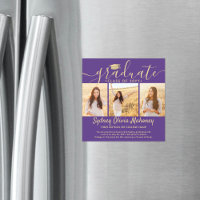 Magnetic Purple Gold Graduation Photo Announcement