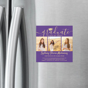 Magnetic Purple Gold Graduation Photo Announcement
