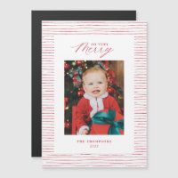 Magnetic Red Striped So Very Merry Photo Card