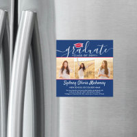 Magnetic Red White & Blue Graduation Announcement