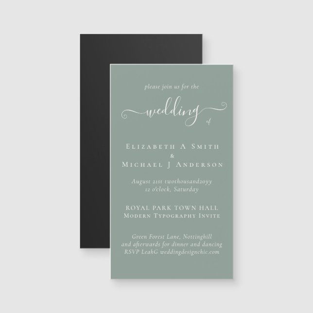 MAGNETIC SAGE GREEN Wedding Invite Save Date (Front/Back)