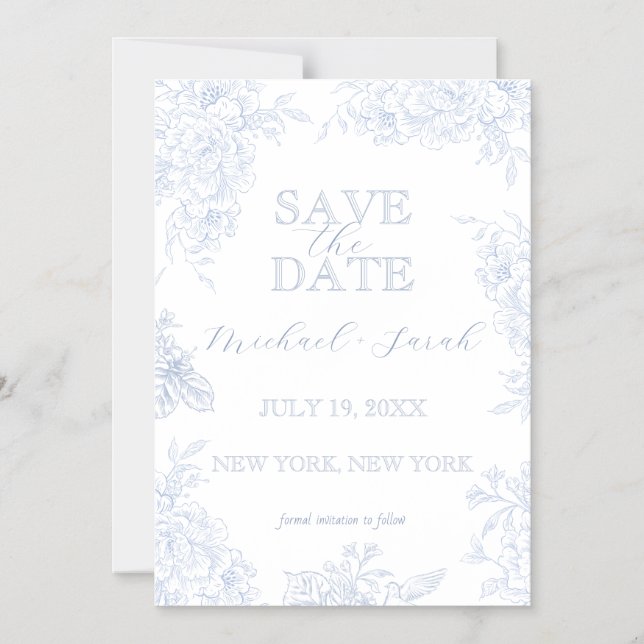 Magnetic Save the Date Card Elegant Floral Toile (Front)