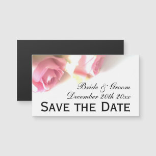 Magnetic save the date cards with pink rose photo