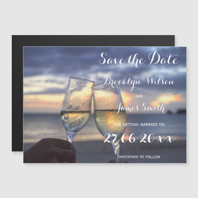 Magnetic Sunset On The Beach Wedding Save The Date Invitation (Front/Back)