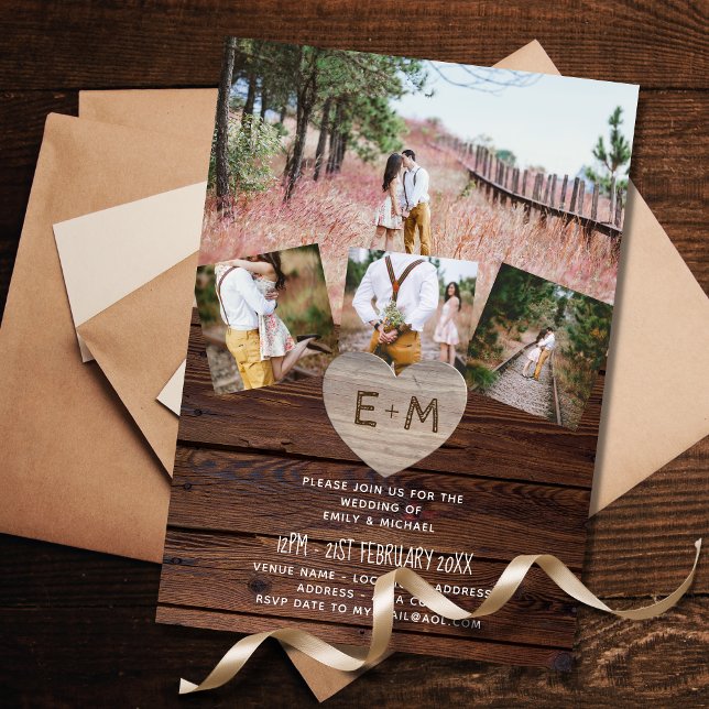 Magnetic Wedding Invite Rustic Photo Collage Barn (Creator Uploaded)