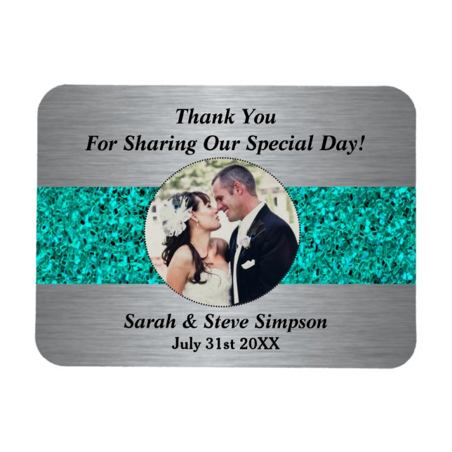 Magnetic Wedding Photograph Teal Thank You Memento Magnet (Horizontal)