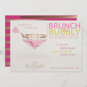 Magnificent 50th BRUNCH BUBBLY Cocktail PINK GOLD Invitation