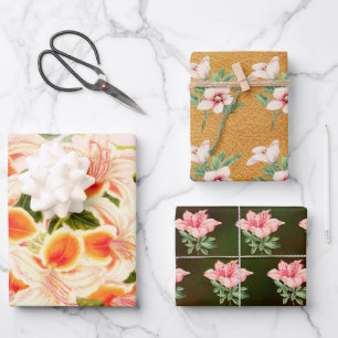 Magnificent azalea, Floral orange Wrapping Paper Sheet