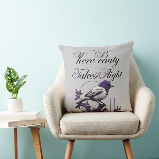Magnificent Bird on Purple Leaves | Art Print Cushion (Chair)