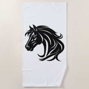 Magnificent Black Horse Head Beach Towel
