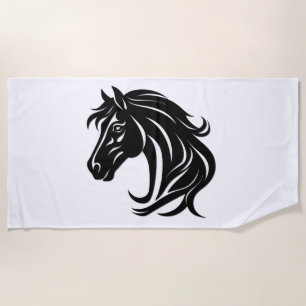 Magnificent Black Horse Head Beach Towel