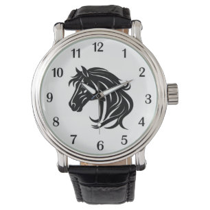 Magnificent Black Horse Head Black Numbers Watch
