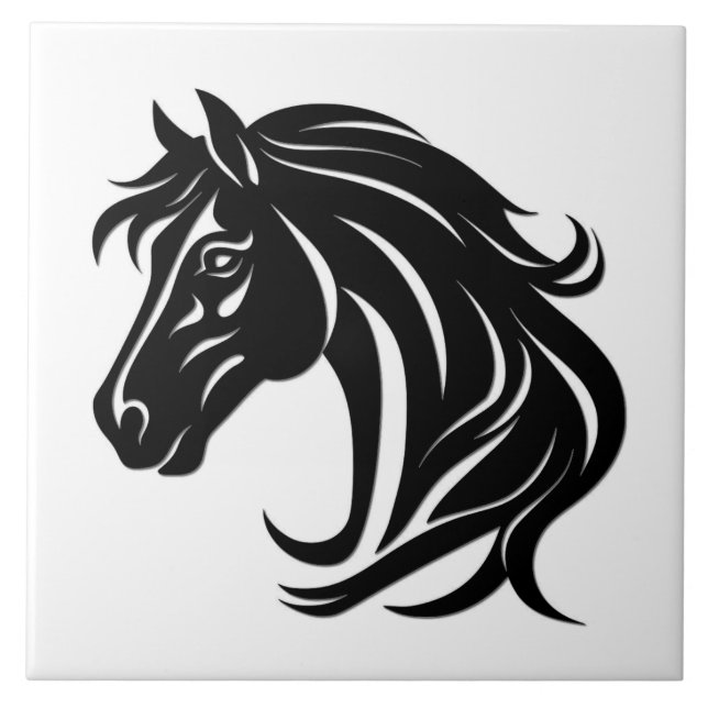 Magnificent Black Horse Head   Ceramic Tile (Front)