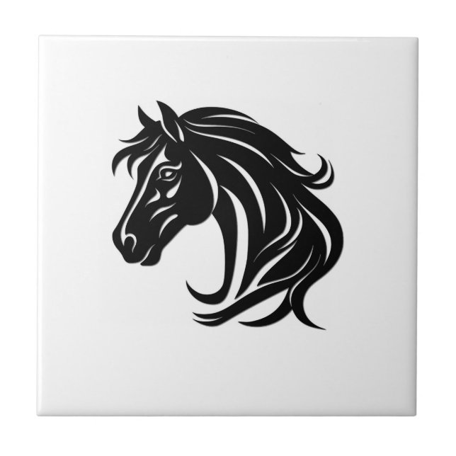 Magnificent Black Horse Head   Ceramic Tile (Front)