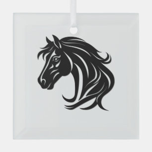Magnificent Black Horse Head Glass Tree Decoration