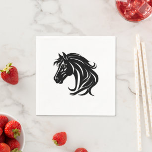 Magnificent Black Horse Head   Napkin