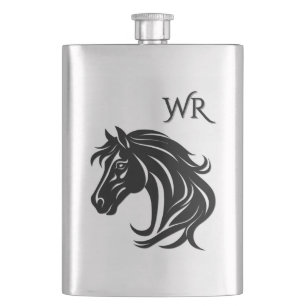 Magnificent Black Horse Head Personal Hip Flask