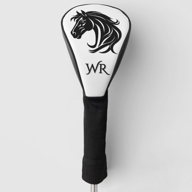 Magnificent Black Horse Head  Personal Initials Golf Head Cover (Front)