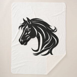 Magnificent Black Horse Head Sherpa Blanket